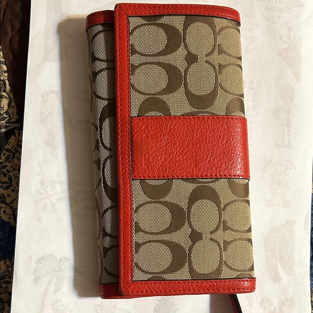 Coach Orange and Brown Signature Wallet